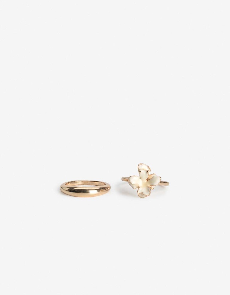 Sets Anillos Esmalte Anillo Set Floral - Dorado