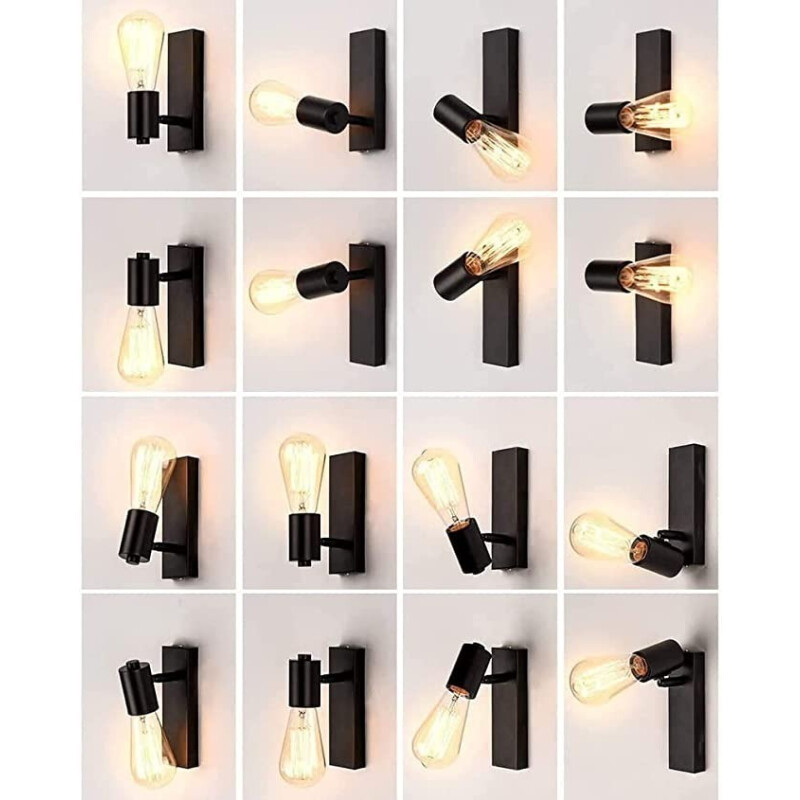 Aplique Pared Nórdico Metal Madera Vintage Retro Giratorio Negro