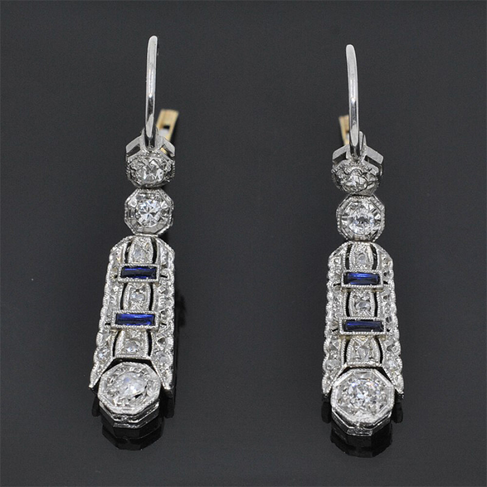 Caravanas Antiguas Oro 18K Brillantes Y Zafiros Caravanas Antiguas Oro 18K Brillantes Y Zafiros