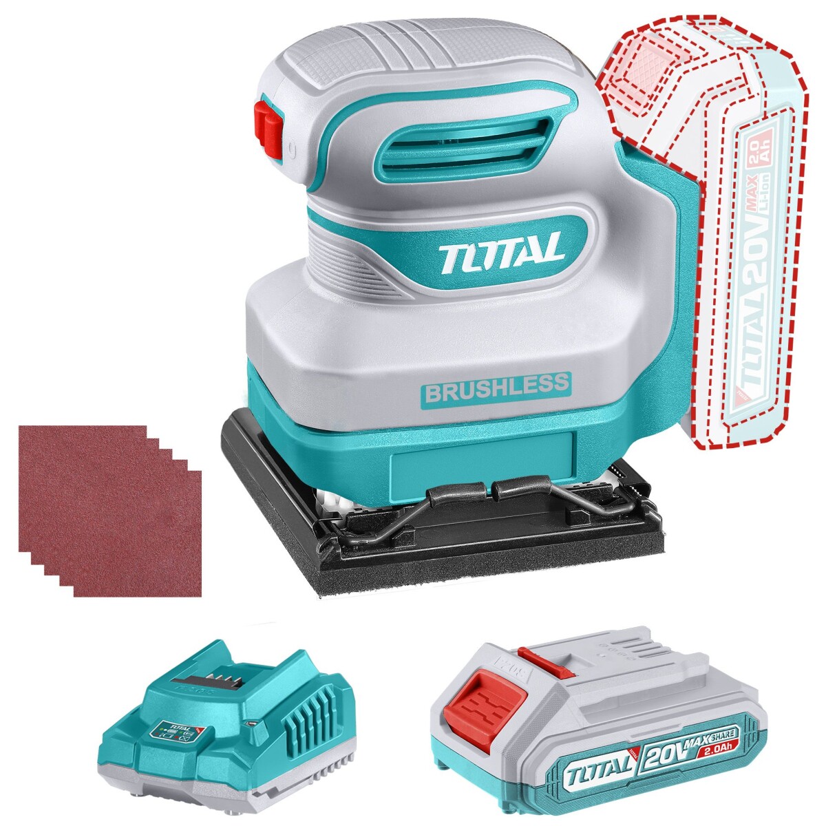 Lijadora Orbital 11x10cm Inalámbrica 20v - 1 Batería 2.0Ah 