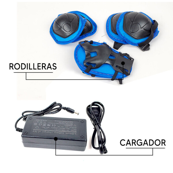 Combo De Skate Eléctrico 6.5" Con Luces Y Bluetooth + Asiento Para Hoverboard PK SKATE 6.5 GALAX AZUL NARA 21 +ASIENTO