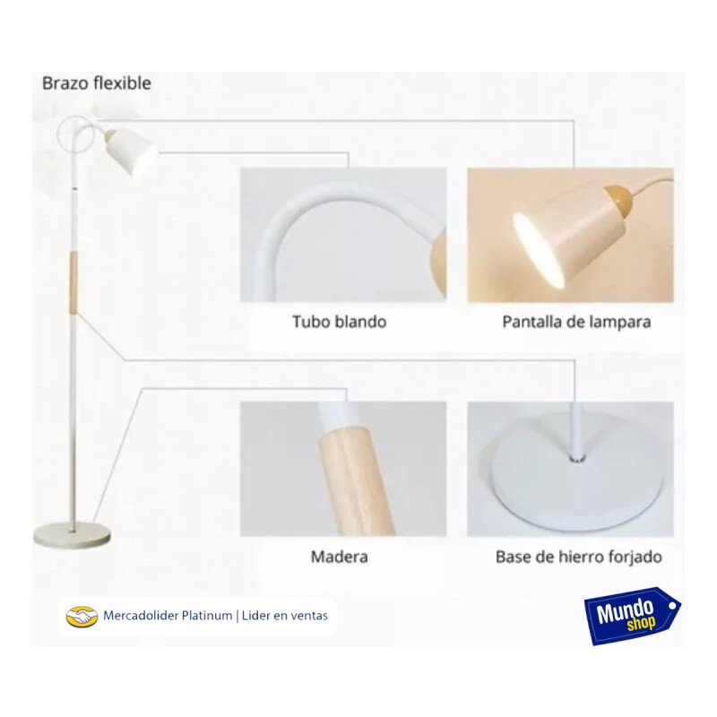 Lámpara De Pie Moderna Nórdica Flexible 1.5 Metros Calidad Negro