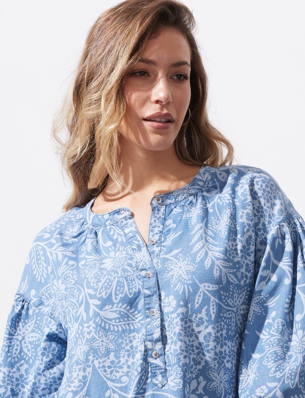 Blusa Lyocell Boton Printed AZUL/MULTI