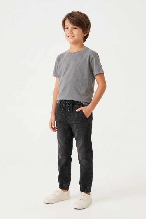 Jogger de jean con cintura ajustable JEAN NEGRO