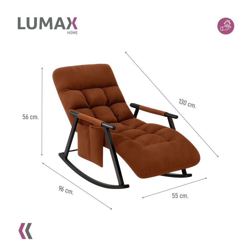 Sillón Reposera Lumax Mecedora Respaldo bolsillo Ajustable Marron