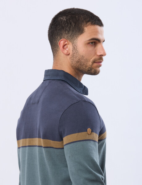 REMERA POLO RAYADA DE ALGODON Azul