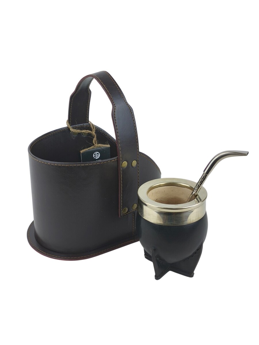 Set de matera + mate imperial de alpaca + bombilla de alpaca - Negro liso 