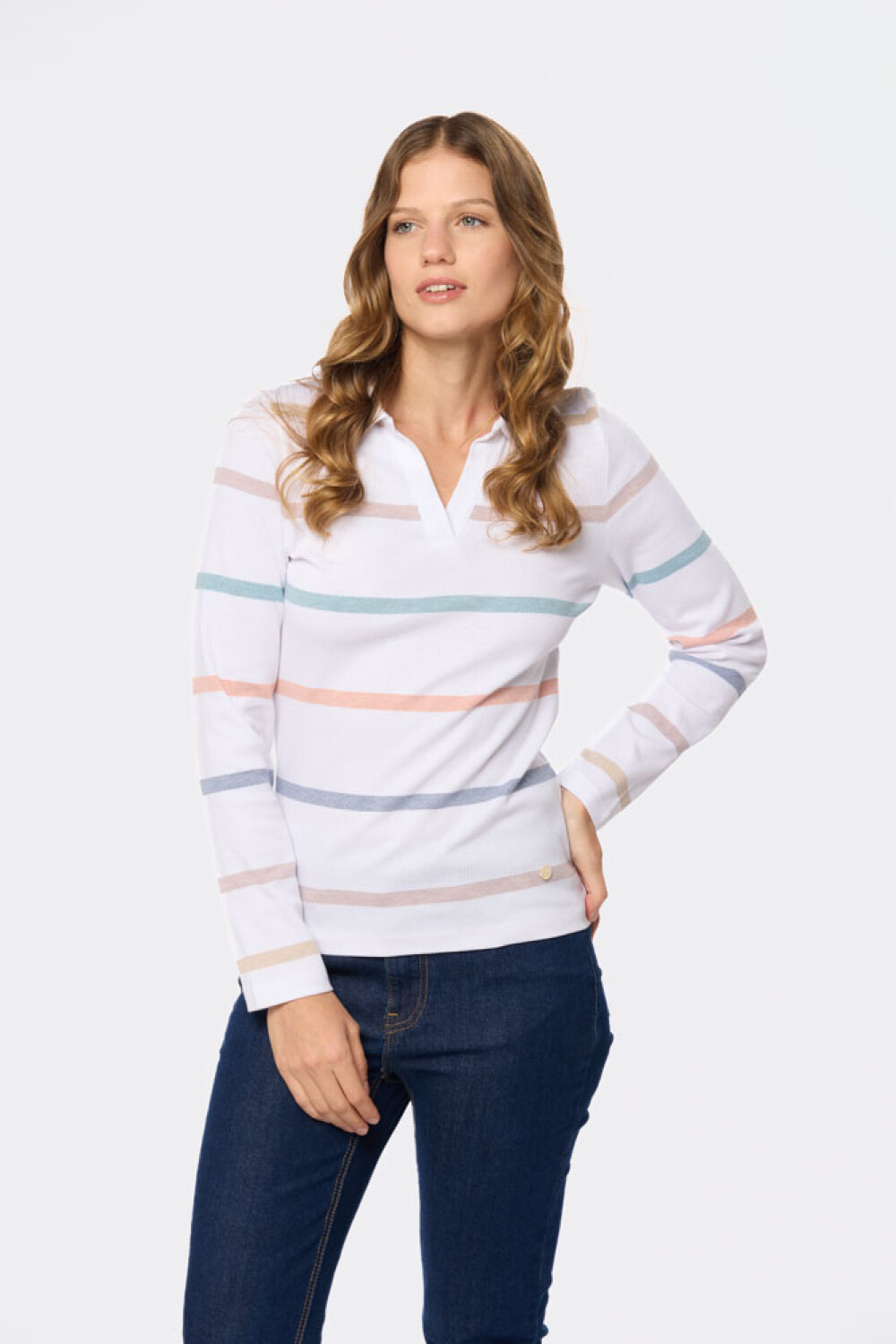 REMERA POLO RAYADA Blanco