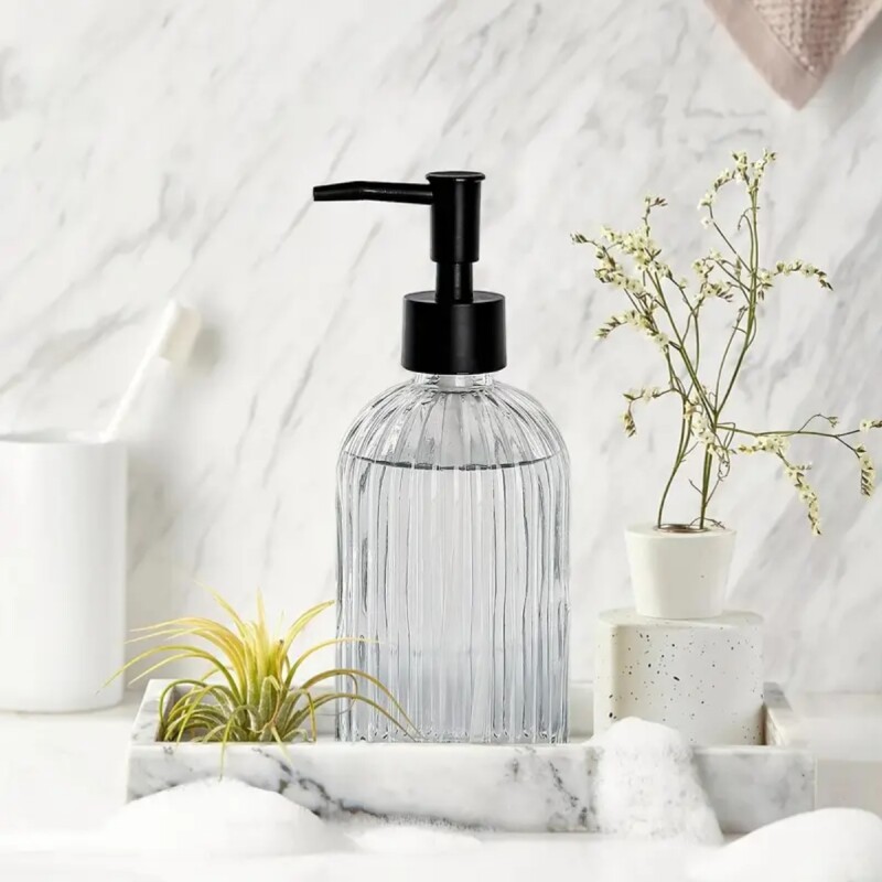 Dispensador de jabón de vidrio con base redonda 400ml TRANSPARENTE