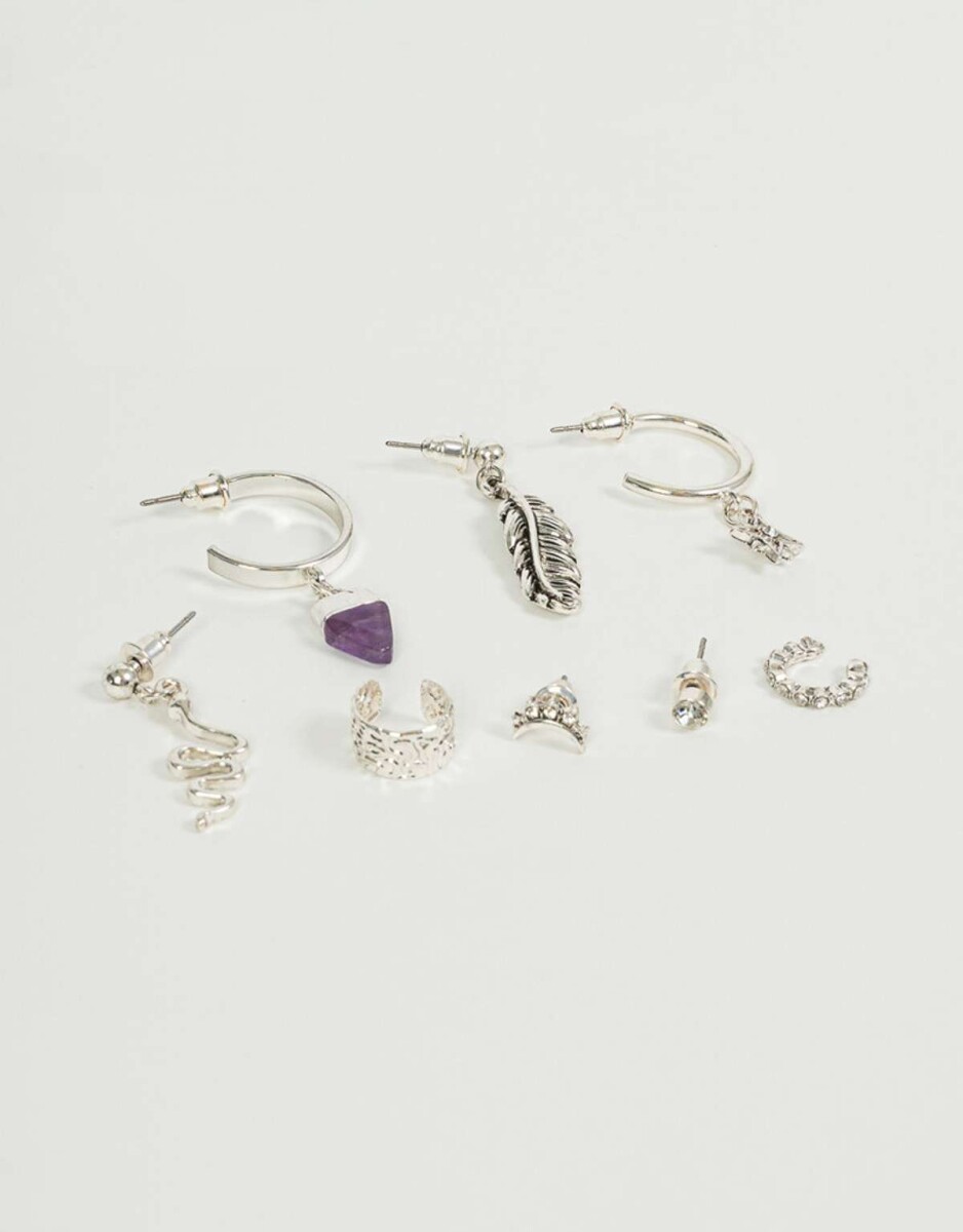 Aros Set Bañado En Plata - Plateado 