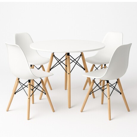 Juego de comedor Con Mesa Circular de 120cm + 4 sillas Eames Blanco