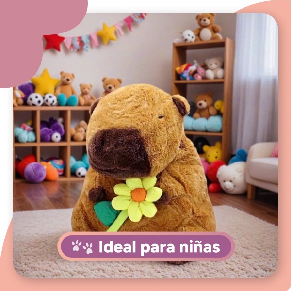 Mochila Infantil Capibara Peluche con Cierre y Flor Amarilla Diseño Capibara Flor Amarilla