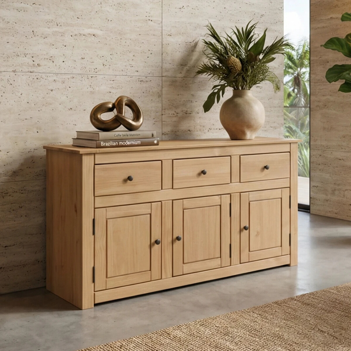 APARADOR TARUMA 100% MADERA MACIZA 3 CAJONES Y 3 PUERTAS – DISEÑO CLÁSICO 