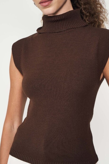 Sweter manga corta con cuello alto Marrón