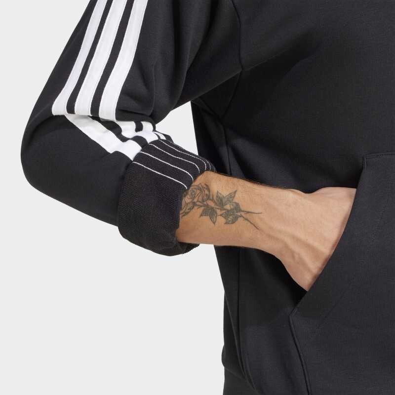 Canguro Adidas French Terry 3 Rayas Essentials Negro