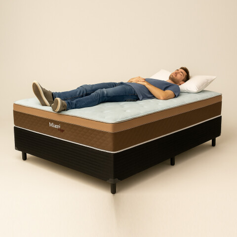 Sommier 2 Plazas Box y Colchón Miami Espuma y Resortes Pocket 138 x 188 x 65 cm - 120 Kg Sommier 2 Plazas Box y Colchón Miami Espuma y Resortes Pocket 138 x 188 x 65 cm - 120 Kg