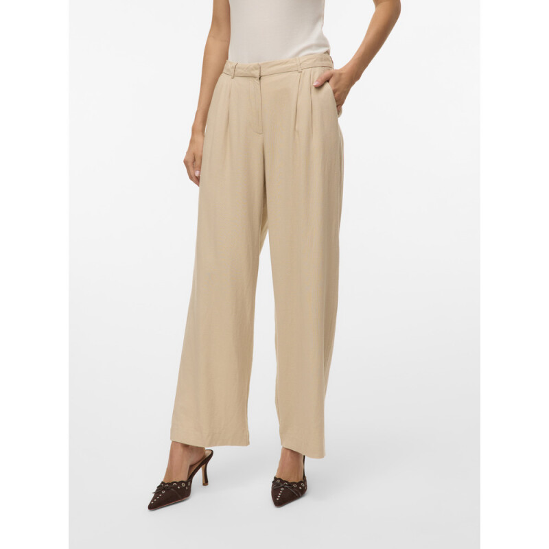 VMMINDY MW LINEN DAD PANT MIX Oatmeal-Grey Pinstripe