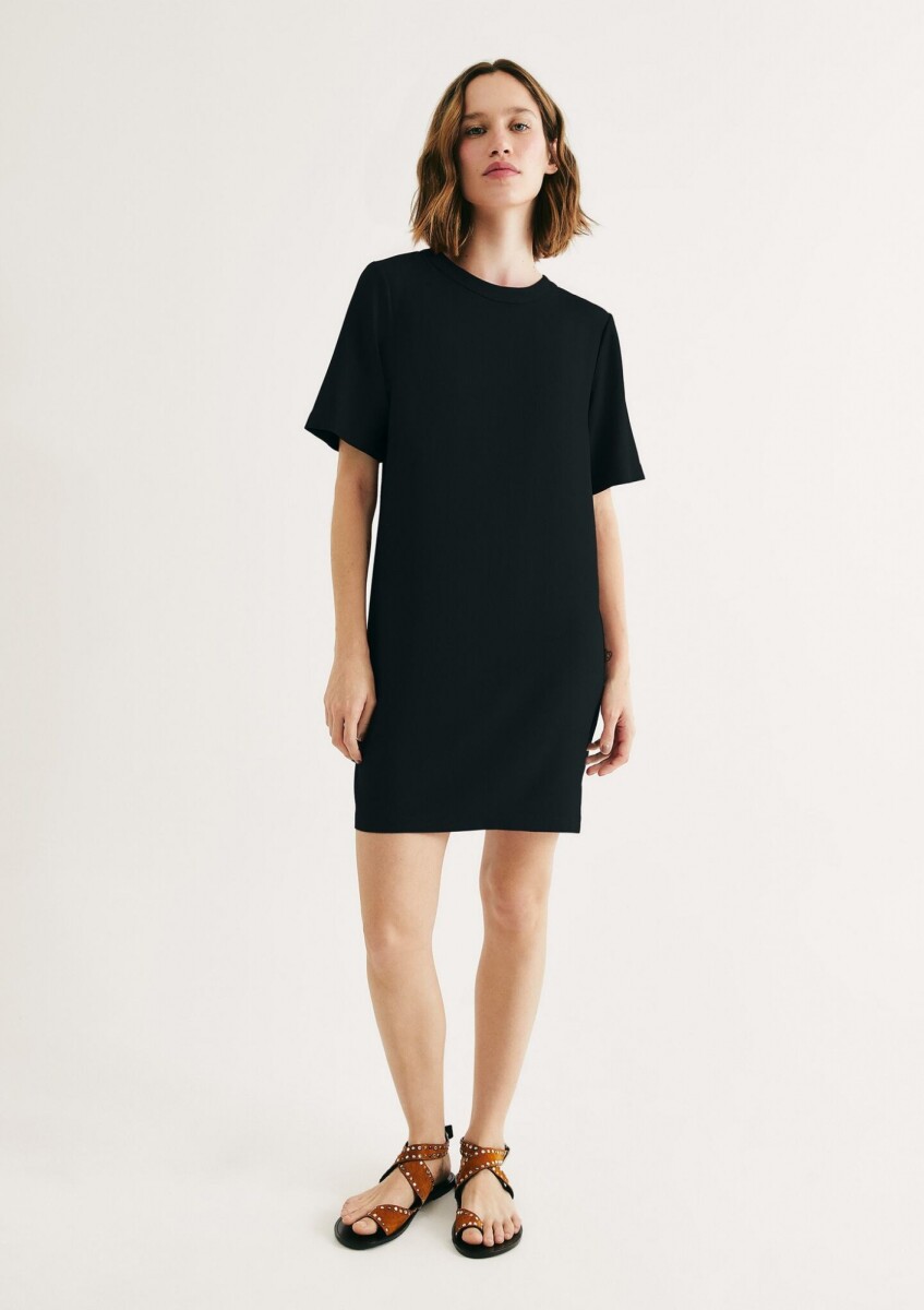VESTIDO CORTO DE CREPÉ DE VISCOSA - NEGRO 