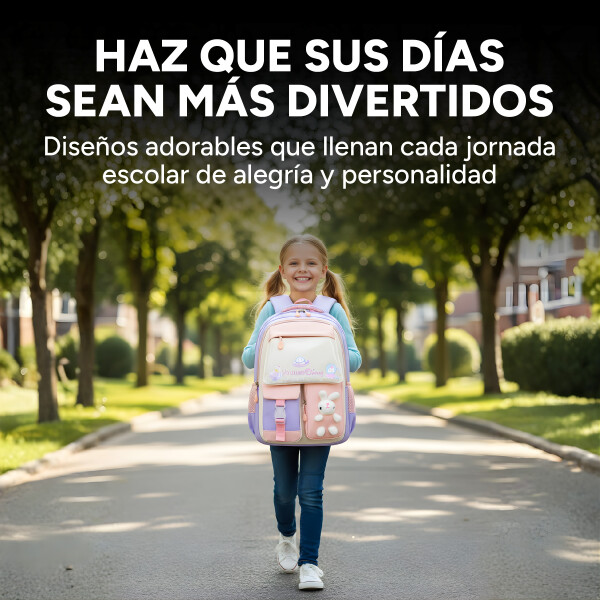 Mochila Kawaii Escolar Infantil Diseño Peluche Conejito Color Rosado