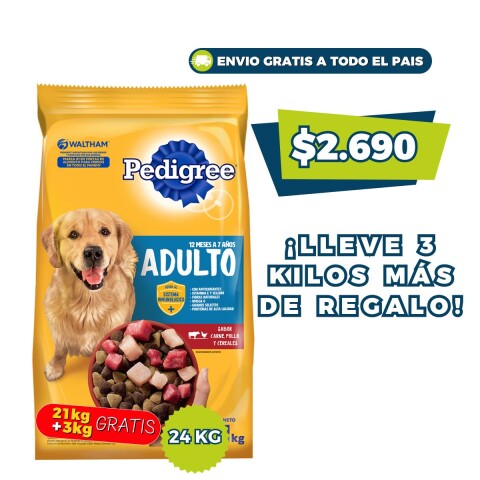 PEDIGREE PERROS ADULTOS 21 KG + 3 KG DE REGALO