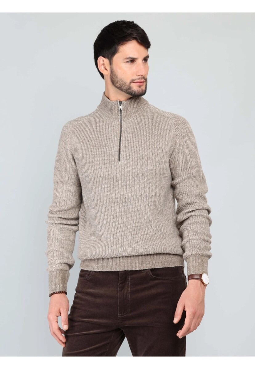 Sweater Medio Cierre - BEIGE 