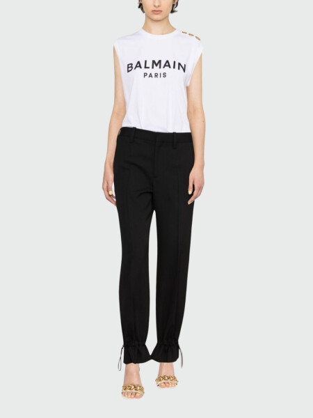 Balmain - Remera de algodón sin mangas con logo Blanco