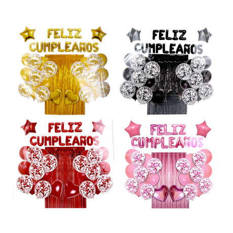 GLOBOS SET X27PCS FELIZ CUMPLEAÑOS C/CORTINA GLOBOS SET X27PCS FELIZ CUMPLEAÑOS C/CORTINA