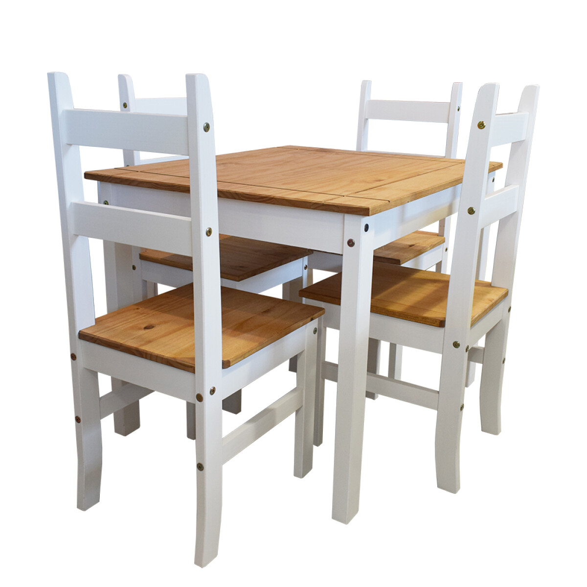 Juego De Comedor 1 Mesa + 4 Sillas Color Blanco/natural Modelo Lucia 