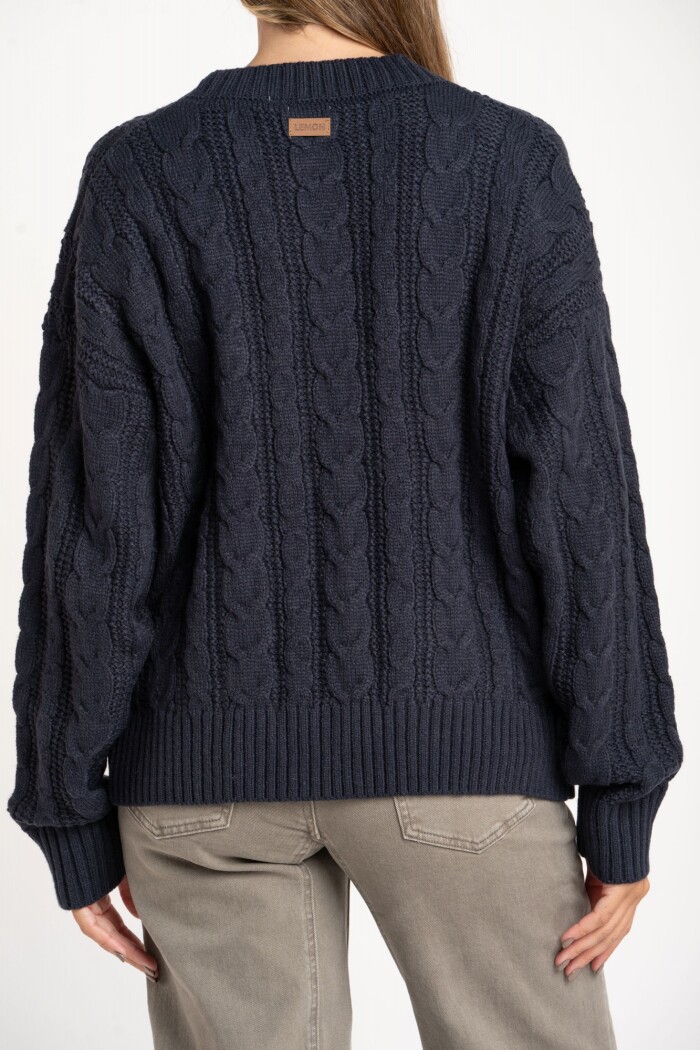 Cardigan Texturado Lana Azul Oscuro