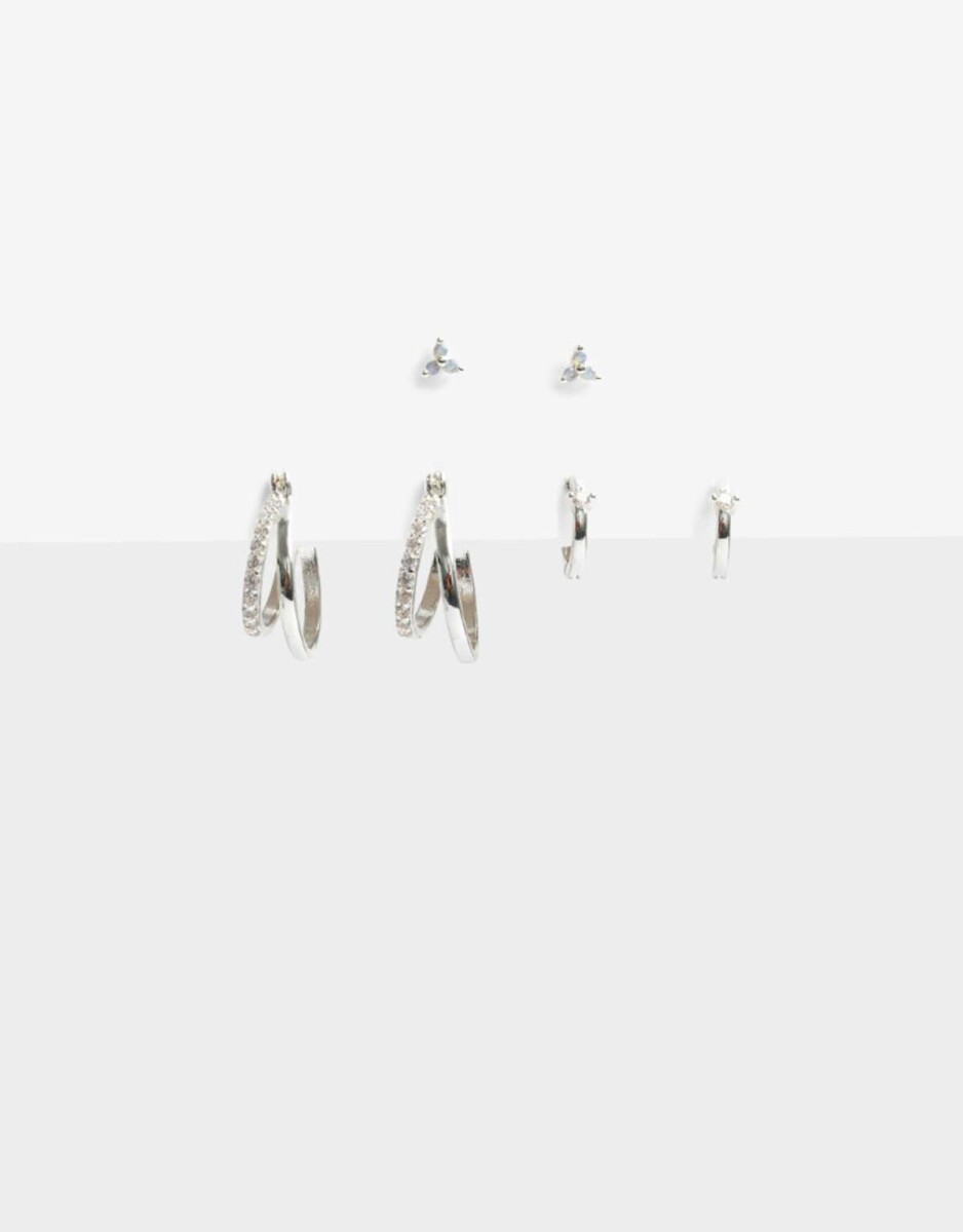 Set De Aros Cubic Zirconia - Plateado 