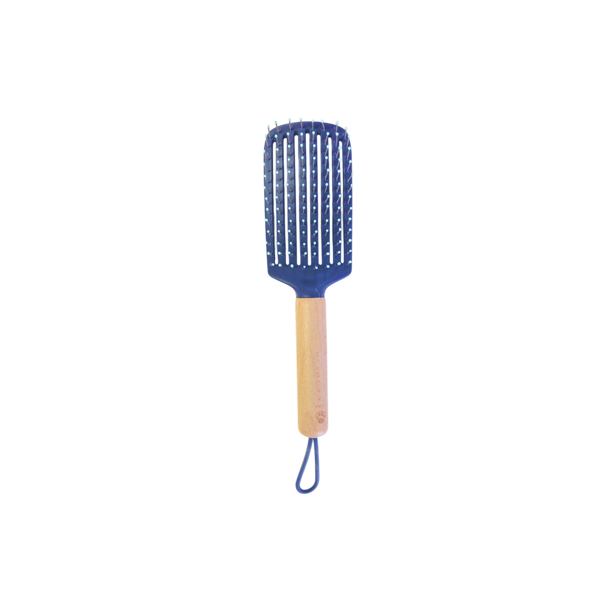 Peine cepillo con mango madera y cuerdita - Azul 