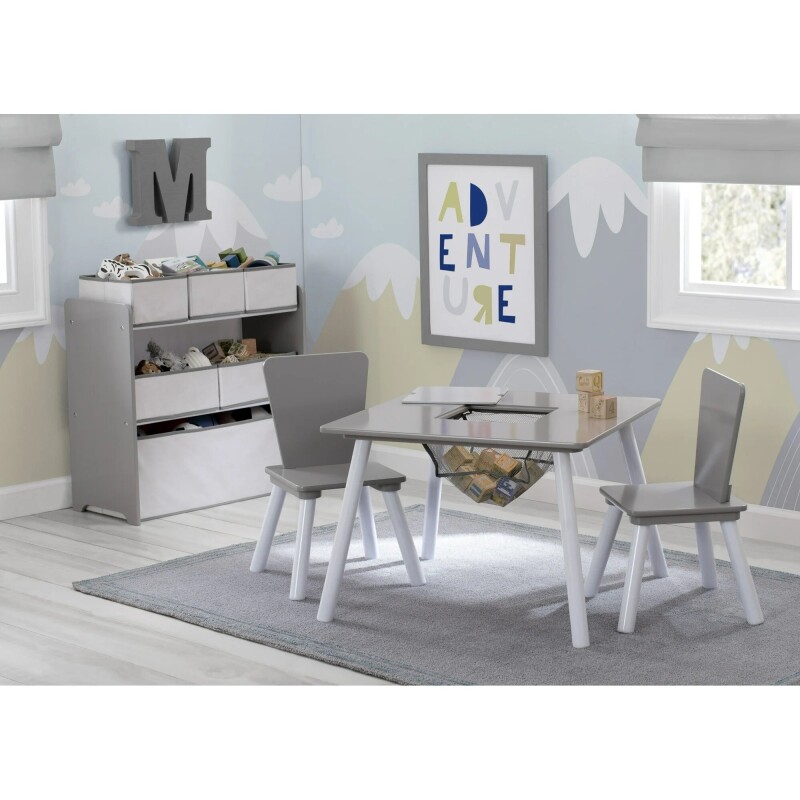 Set juego de mesa y organizador 6 contenedores Gris/Blanco con almacenaje Set juego de mesa y organizador 6 contenedores Gris/Blanco con almacenaje