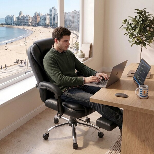 Silla Oficina Sillon Escritorio Ejecutiva Ergonomica Cuero con apoyapies IMBACK Color Negro Silla Oficina Sillon Escritorio Ejecutiva Ergonomica Cuero con apoyapies IMBACK Color Negro