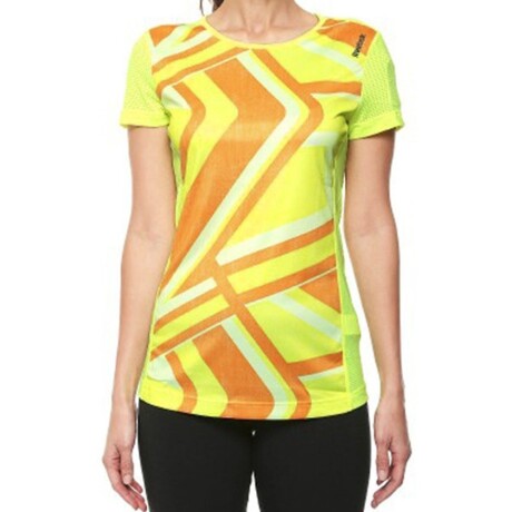 Remera Reebok Para Mujer Deportiva Re Ss Tee Strp Running Amarillo