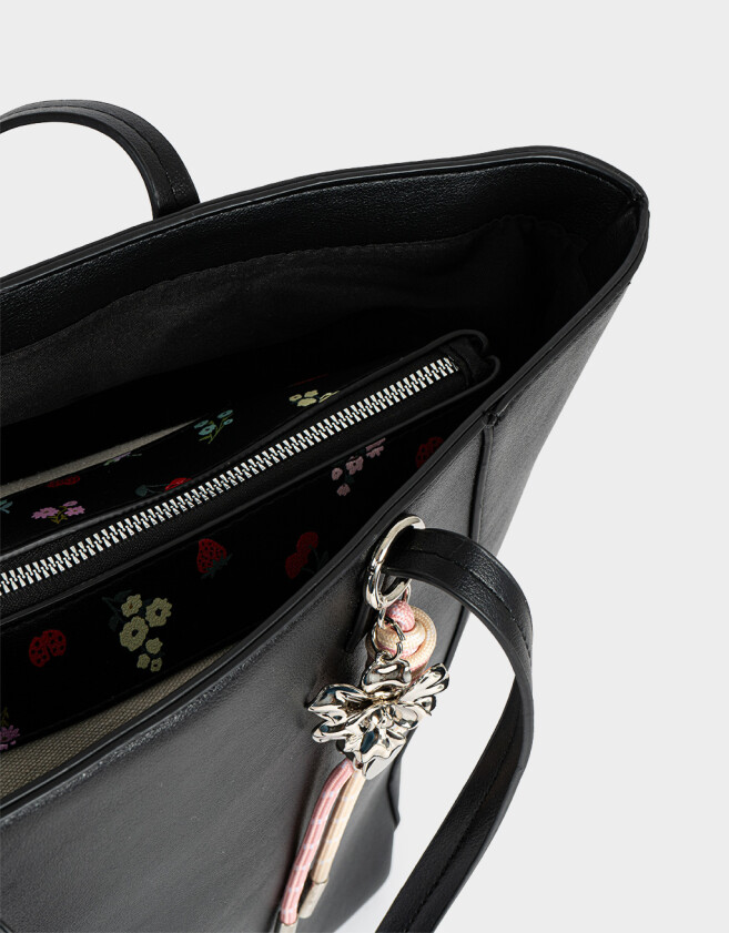Shopper Cartera Shopper Con Charm - Negro