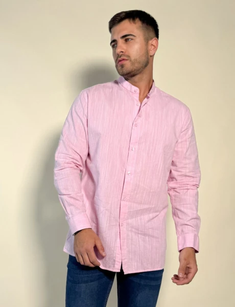Camisa Hercules con cuello mao de lino y algodón Rosado