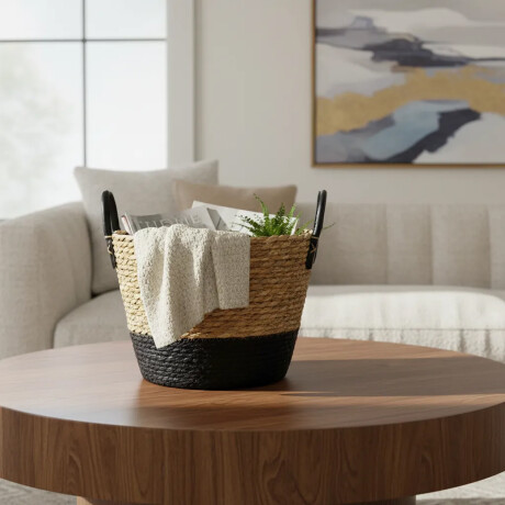 Cesto Canasto de Fibra Natural c/Asa Paramount Deco Ø28x22Cm Negro