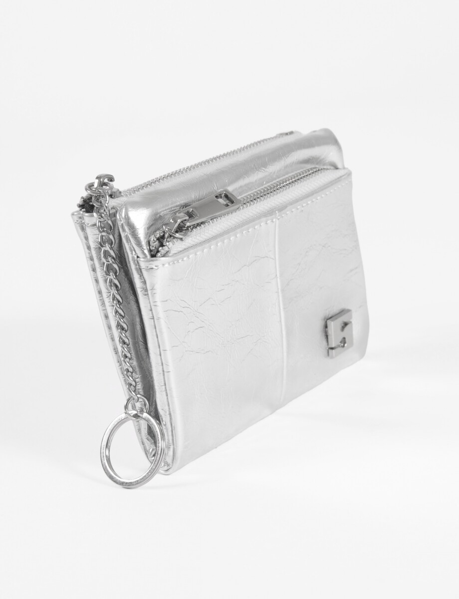 Billetera tarjetero doble cierre - plateado 