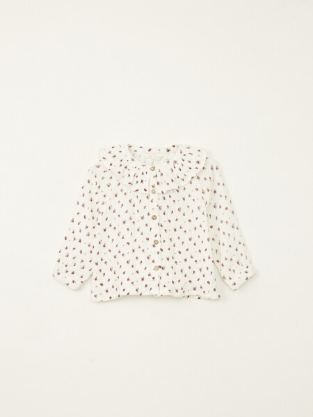 Camisa cuello volado estampa flores Crudo