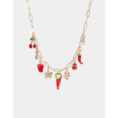 Collar Corto Con Dijes De Vidrio Dorado