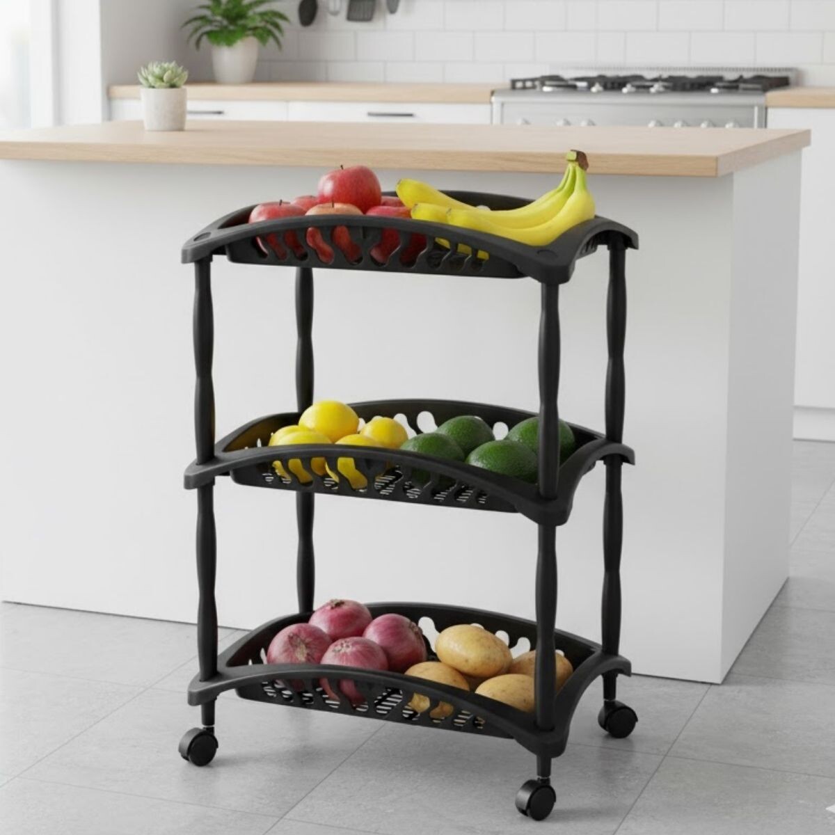 Estantería frutero carro 3 estantes - NEGRO 