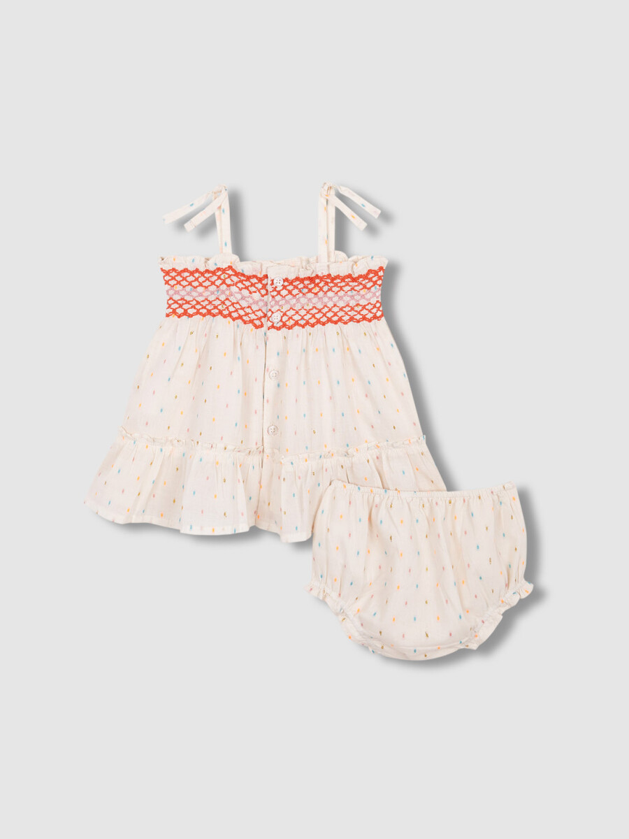 Vestido De Tirantes Con Nido De Abeja Blanco Roto
