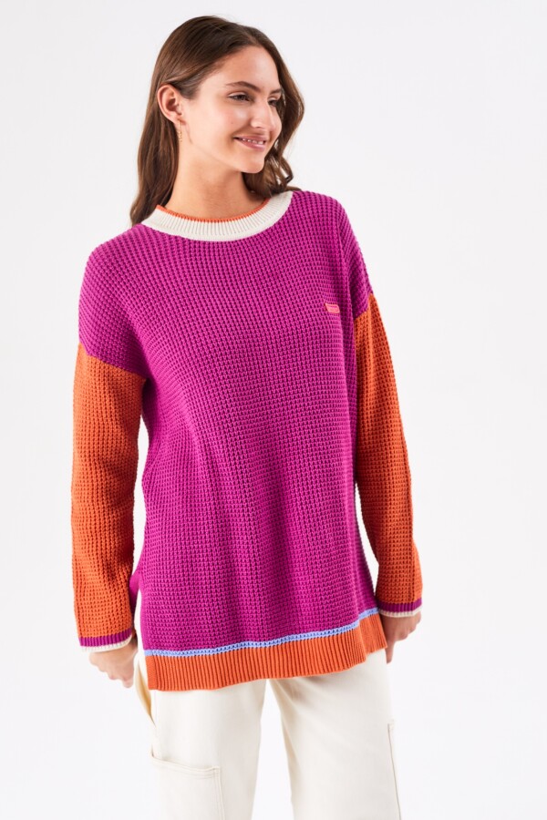 Sweater Textura Combinado Fucsia