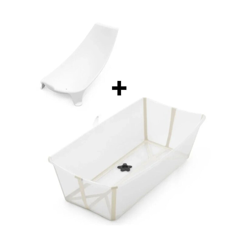 PACKBRN Set Baño Stokke Flexibath Plegable Con Reposera Transparente Y Beige