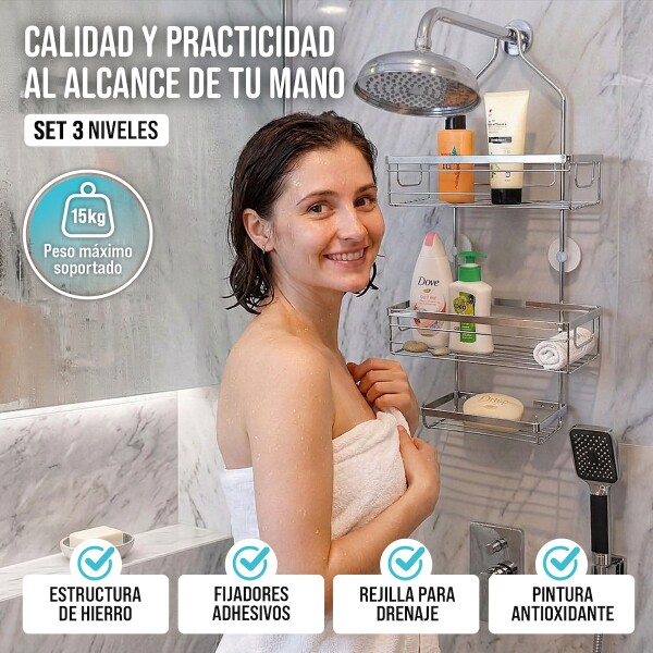 Organizador De Ducha Colgante 3 Niveles Jabonera Baño Acero Imback Color Plateado Organizador De Ducha Colgante 3 Niveles Jabonera Baño Acero Imback Color Plateado