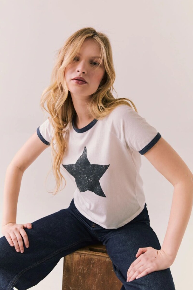 BLOCKED VINTAGE JERSEY ASH TEE Blanco