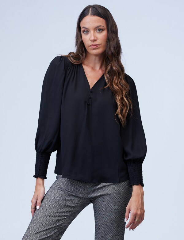 Blusa Gasa Frunce NEGRO