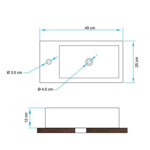Bacha rectangular de loza blanca de apoyo 45X25X12 000