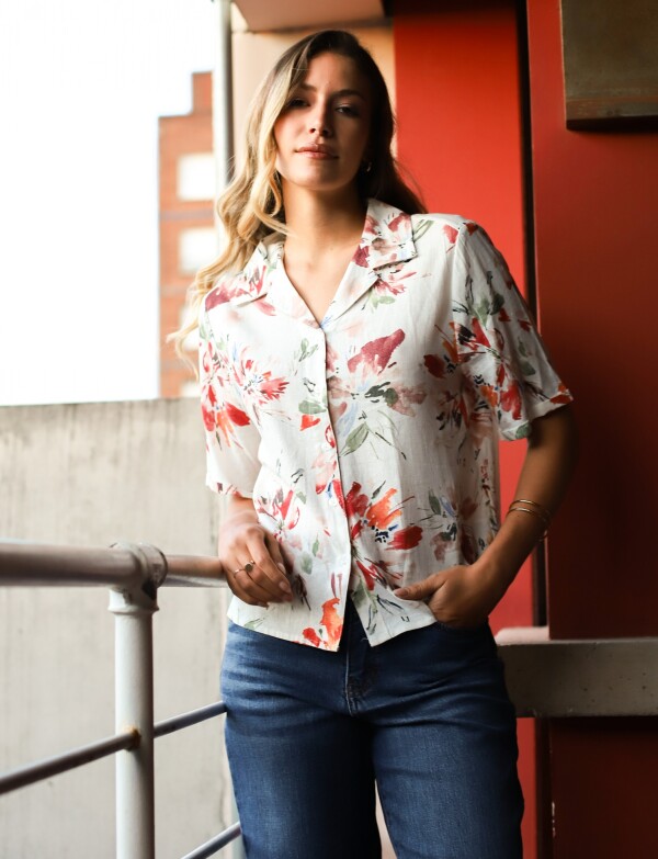 Camisa Lino Flores CRUDO/MULTI