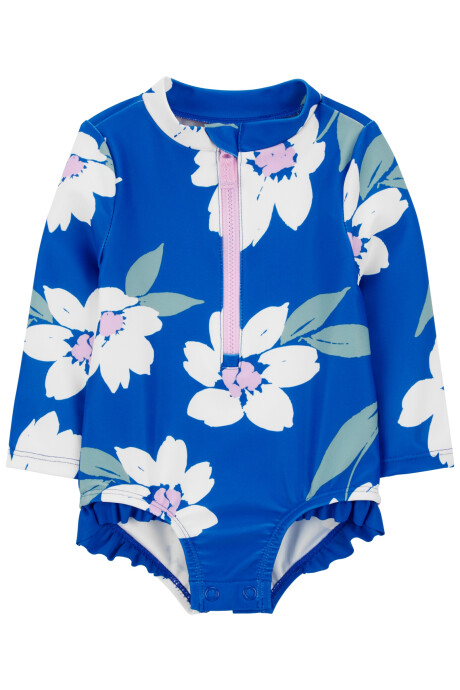 Malla de baño una pieza manga larga con protección UPF 50+ diseño floral Sin color